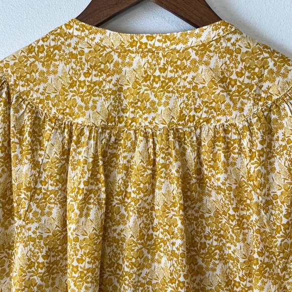 Garnet Hill 16 Blouse Yellow Floral 100% Organic Cotton Button Up Cottagecore - Picture 10 of 13